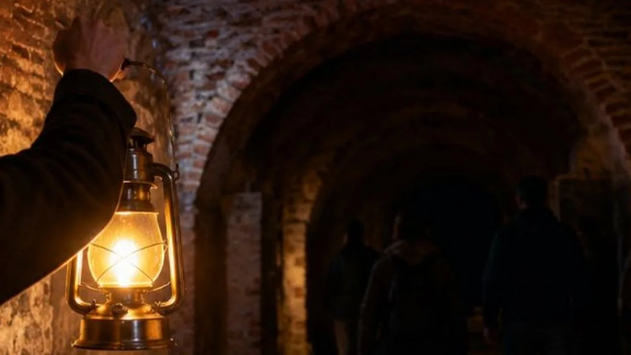A lantern lighting a stone passage in Edinburgh&rsquo;s Old Town