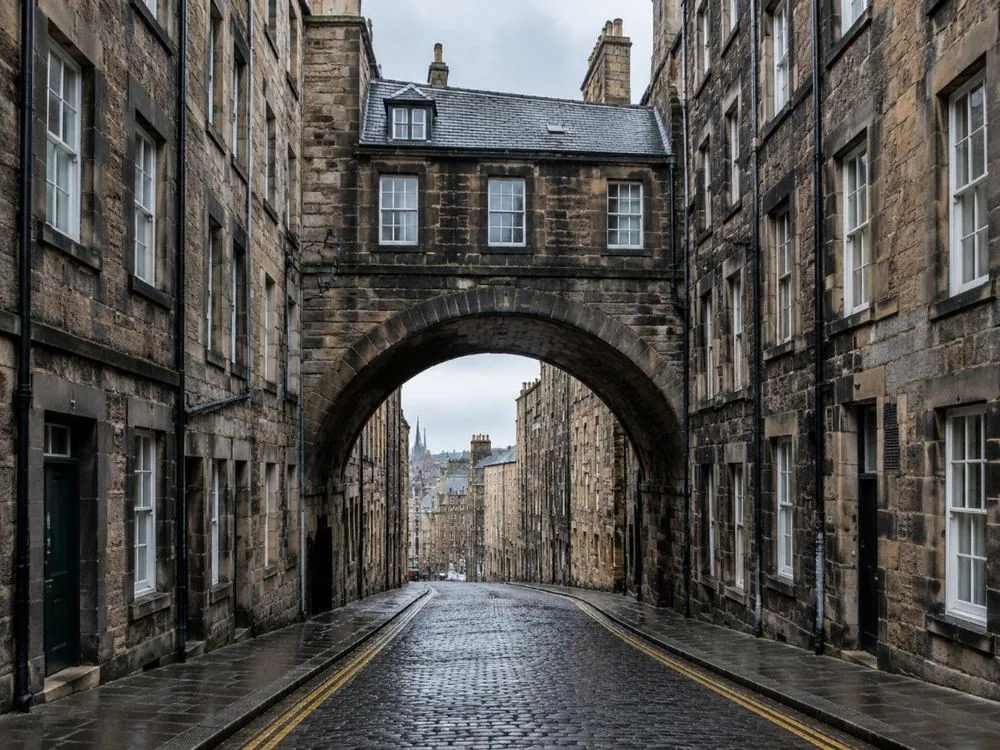Der eine noch sichtbare South Bridge Bogen, über der Cowgate